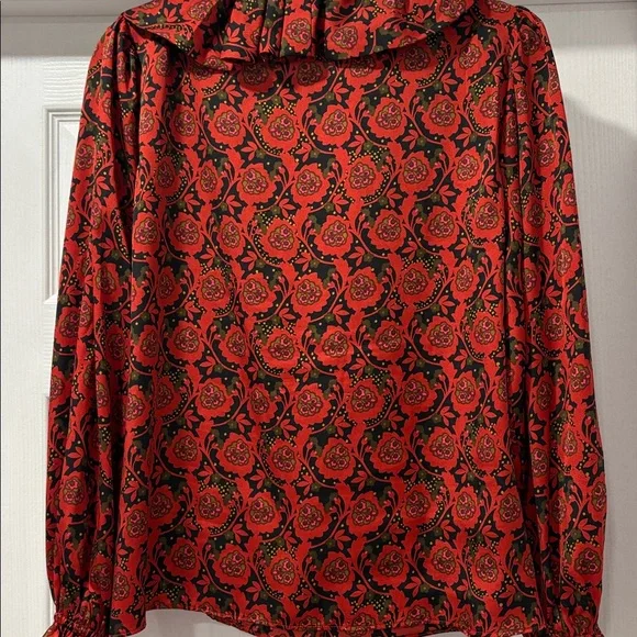 1. State Scarlet and Ebony Patterned Ruffle Blouse - Picture 10 of 13